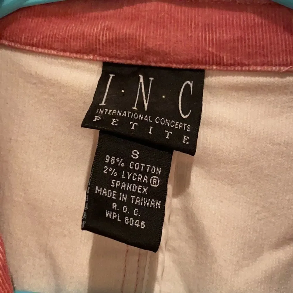 INC rose colored corduroy coat PS